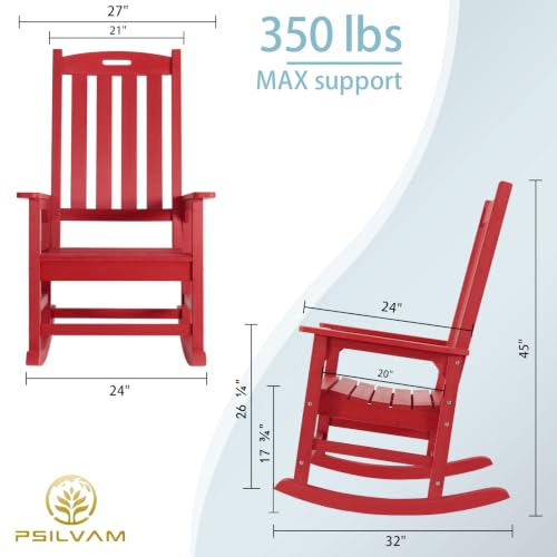 Image of Psilvam Outdoor Rocking Chairs Set of 2, Oversized Porch Rocker (Red)
