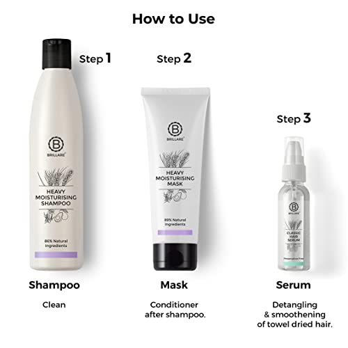 Image of Brillare Professional Heavy Moisturising Shampoo, Hair Mask & Classic Hair Serum, Deeply Nourishes, Repairs & Smoothens Hair, Shampoo 300ml + Mask 125g + Serum 100ml