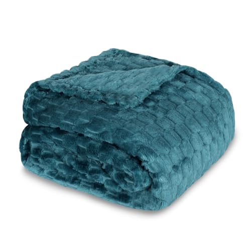 MERCURY TEXTIL- Manta Coral 130x170cm Efecto Terciopelo. Manta Decorativa Diseño Geométrico de 100% Poliéster Tacto Suave y Cálido para Sofá, Cama y Viaje. (Azul)