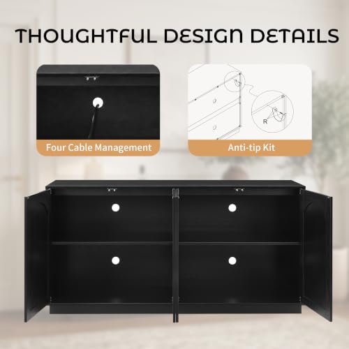 Image of LKTART 64 inch Modern Sideboard Buffet Cabinet with Arched Fluted Doors, Black