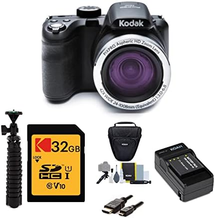 KODAK PIXPRO AZ421 Astro Zoom 16 MP Digital Camera (Black) Bundle w/32 GB SD Card, Replacement Battery & Charger, and Photography Accessories (7 Items) - 42x Optical Zoom Lens and 3-inch LCD Screen