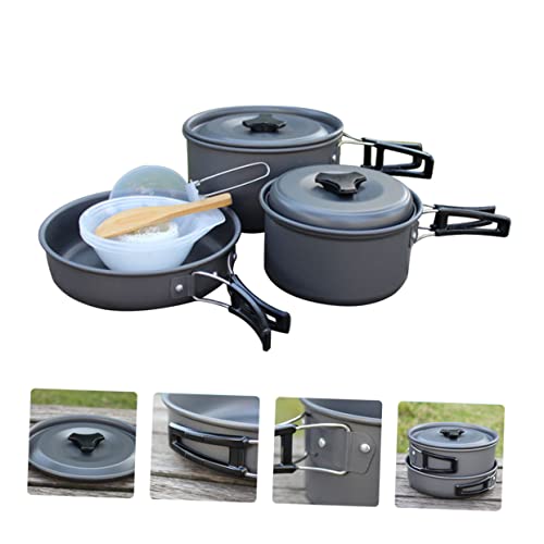 Mikikit 1Set Portable Camping Cookware for People Non Stick Cooking Equipment with Pot Pot Frying Pan Utensils and Mesh Bag for Outdoor BBQ Picnic