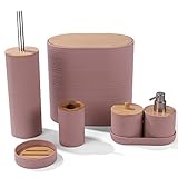 Schlanker, schmaler Mülleimer mit Bambus-Deckel: Der Badezimmer-Mülleimer mit Bambus-Holzdeckel, 7 Liter, perfekt für kleine Räume, leicht mit Seife und Wasser zu reinigen.