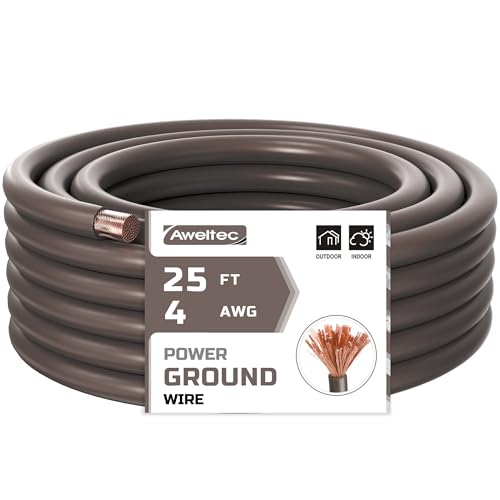 AWELTEC 4 Gauge Wire, 25 Feet Black Power Ground Wire Cable, Primary Automotive Wire, Copper Clad Aluminum Wire for Battery Cable, Car Audio, Amp Wiring, Generator, Automotive, RV