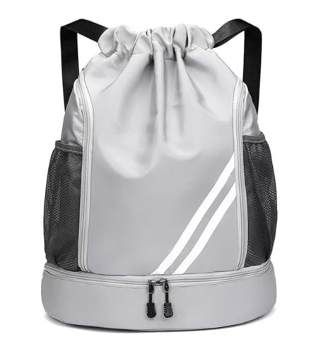 ZenithPeak Turnbeutel Wasserdicht, Sportrucksack mit Schuhfach Turnbeutel Damen mit Innentasche and Außentasche Große Sportbeutel Junge mit Kordelzug für Reisen, Fitnessstudio, Schwimmen (Grau)