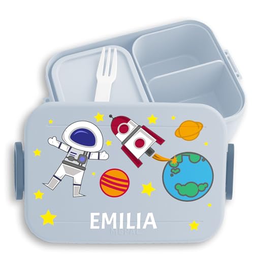 Kinder Bento Box Midi Lunchbox für Mepal Bentobox - Weltall - Astronaut Raumfahrer Rakete Universum Weltraum - 900 ml - Hellblau - brotdose jungen schule nasa jausenbox einschulungsgeschenk