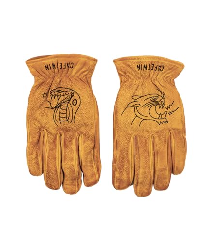 Cafe Twin Guanti Moto Vintage Worker CT Giallo in Pelle (XXL)