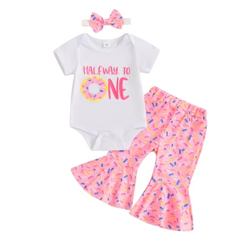 Eadrioss Toddler Baby Girl Birthday Outfit Half Walf to One Years Old Shirt Bell Bottom Pants Sweet Girl 1/2 Birthday Outfit
