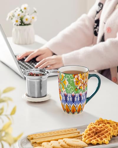 vancasso Teetasse mit Deckel und Sieb, 540ml Keramik Teetasse Groß, Schöne Tassen mit Siebeinsatz Für Losen Tee… – Ansicht 6