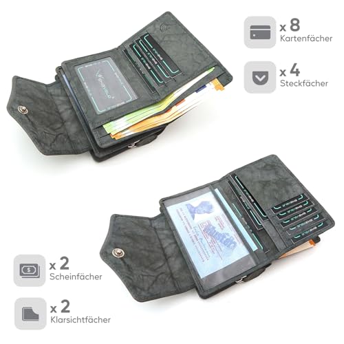 Geldbörse für Damen mit Druckknopf-Überschlag RFID weiches Leder (Grau) – Bild 4