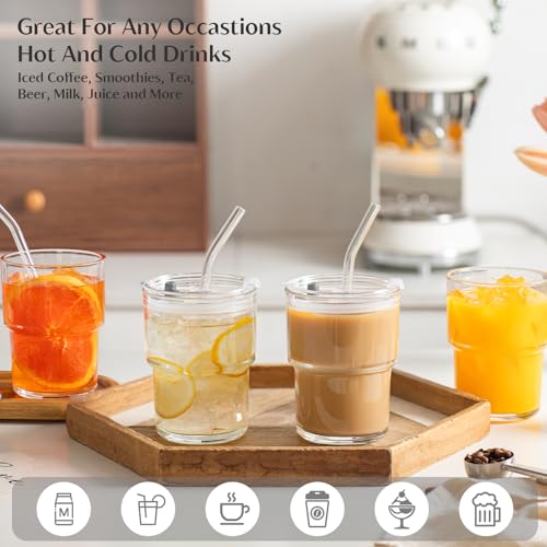 INSETLAN 380ml Glatt Glasbecher mit Deckel und Strohhalm,2 Stück Luftdicht Wasserdicht Design Matcha Gläser, Trinkbecher mit Deckel und Strohhalm Travel Mug, Eiskaffee Becher – Bild 5