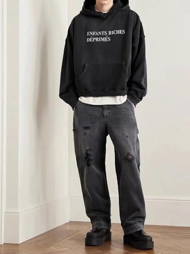 ERD Washed Distressed Beggar Denim Pants Straight Trousers Jeans New2