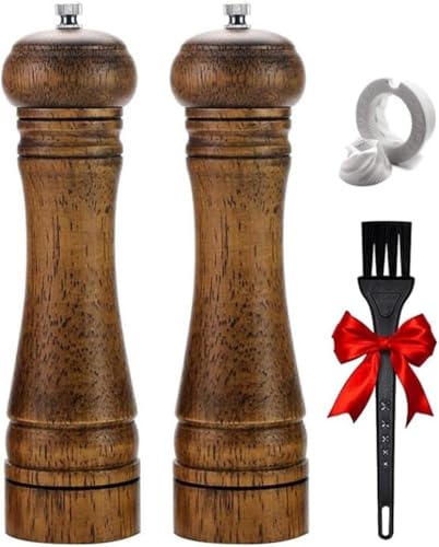 Manual Coffee and Spice Grinder,Wood Salt and Pepper Grinder Set, Pepper Mill, Salt Shakers w/Adjustable Ceramic Rotor,Oak Wood(