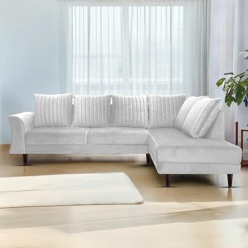 Image of Gratly RHS 4 Seater L Shape Sofa Set for Living Room (Grey Colour) Premium Fabric Sofa