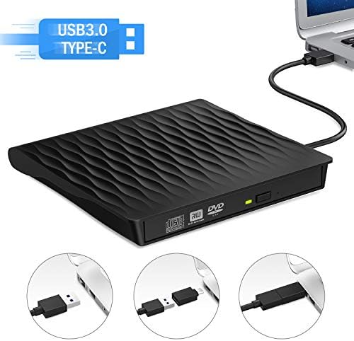 External CD DVD Drive, DUSASA USB 3.0 USB C Dual Port Slim Portable External CD DVD Rewriter Burner Writer,High Speed Data Transfer USB Optical Drives for Laptop/Macbook/Desktop/Win10/8/7 (Black)