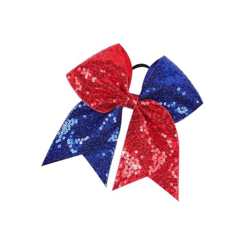JustMyDress Girls Cheer Bow Ponytail Holder Big Hair Bow Tie with Glitter Sequins Bowknot JB80 (B3-Blue Red) Cover