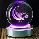 Goutangen 3D Crystal Ball Moon Decor Light Fairy Gifts for Women Girls Fairy Lovers, Laser Engraved Glass Sphere Fairy Figurine for Adults on Birthday Christmas - 80mm