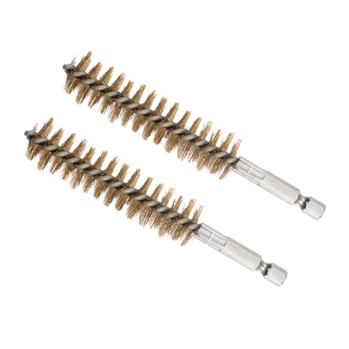 Image of Bore Brush, 19mm Dia 75mm Length, Brass Twisted Cleaning Wire Brushes with 1 /4 inch Hex Shank - (Applications: for Power Drill), 2-Pieces