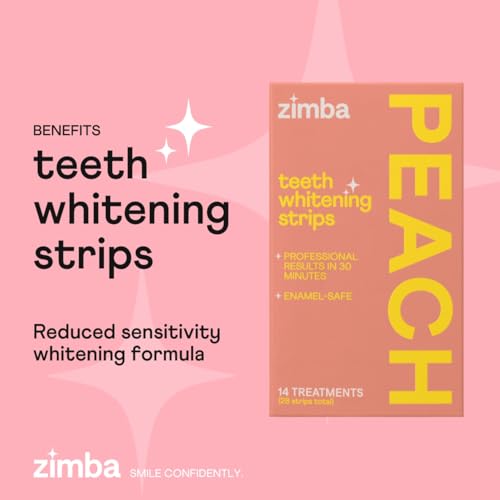 zimba teeth whitening strips vegan whitening strip enamel safe teeth whitening hydrogen peroxide teeth whitener for coffee wine and other stains 28 strips 14 day treatment peach