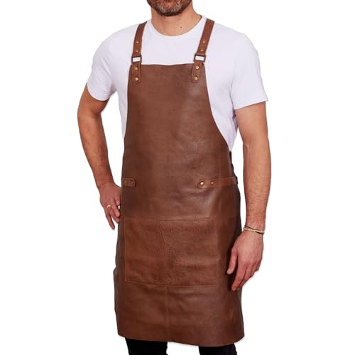 REDSALT Leather Apron 100% Cowhide, 84x62cm, Brown, Crossback