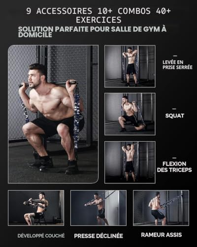 INNSTAR Kit Elastiques de Musculation Réglable Pour la Salle de Gym à la Maison, Barre Elastique Avec 4 Bandes de Résistance, Portable Home Gym 3.0 Set 90KG – vue 3