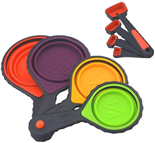 Skemix Collapsible Silicone Space Saving Measuring Cups & Measuring Spoons 8 Piece Set #TOP3