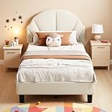 Yeutre Letto singolo imbottito 90 x 200, letto per bambini con testiera regolabile e rete a doghe per lettini, telaio letto singolo per adulti e adolescenti, velluto (beige A, 90 x 200 cm)