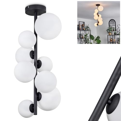 HOFSTEIN Deckenleuchte Chehalis, Deckenlampe aus Metall/Glas in Schwarz/Weiß, Leuchte im modernen Retro/Vintage-Design mit Schirmen aus Glas (Ø 10 cm, 12 cm, 15 cm), 8 x G9