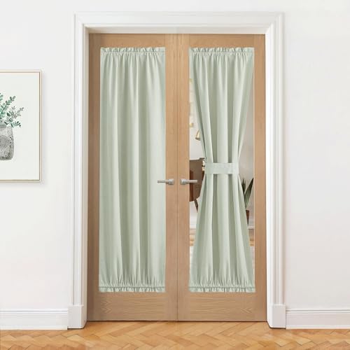 NICETOWN Linen French Door Curtain - Privacy 100% Blackout Curtains for Window, 25 x 72 inch Window Covering for Glass/Doorway, Thermal Insulated Door