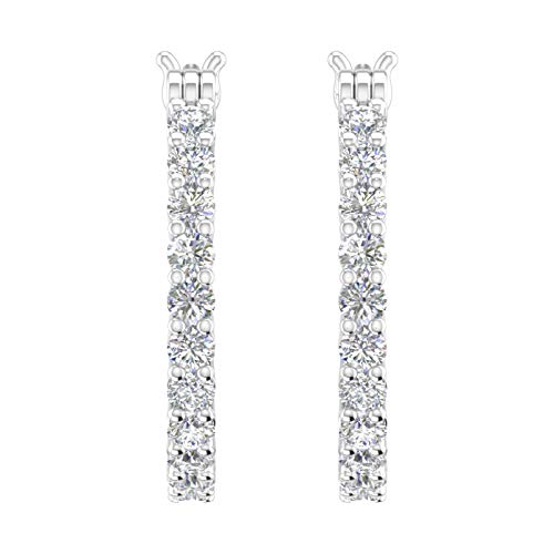 1/2 Carat Natural Diamond Hoop Earrings In 10K White Gold #TOP1