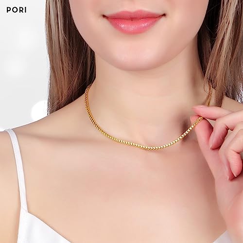 PORI JEWELERS Sterling Silver Italian 2.5mm Solid Franco Square Box Link Chain Necklace - (Yellow, 28) by PORI JEWELERS - Image 3