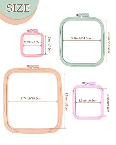Pllieay 4 Pieces 4 Sizes Square Embroidery Hoops, Cross Stitch Hoop and ABS Plastic Embroidery Hoops for DIY Embroidery Project - Thumbnail 4