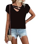 Haibang Camisetas Manga Corta Mujer Verano Cuello en V T-Shirt Oversize Casual Holgada Camisas Clásica Elegante Tops Básico Ropa Color Sólido Blusa Suelto Tallas Grandes
