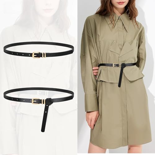 4 Pack Women's Slim Genuine Leather Belts Thin Adjustable Waist Belt with Gold Buckle for Everyday Wear4