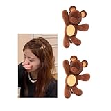 Kawaii Hair Clips Cute Plush Bear Hair Clips Duck Bill Nonslip Side Clip Hairpin Y2k Hair Accessories for Women (Brown Bear)