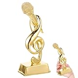 PRETYZOOM Goldene Mikrofon Desktop trophäe mit Musiknoten Design Dekorative für Gesangswettbewerbe Kreative Resin verarbeitung Glänzende Oberfläche Tischdekoration für Junge Sängerinnen