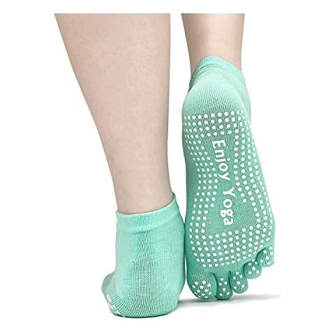 Jinny's Shoppe Women's Colorful Comfortable Yoga Pilates Barre Cotton Full Toe Grip Socks with Non-Slip Non-Skid Gel Bottom… (Green) Cover