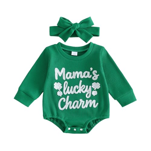 Aiwpstoin Baby Girl Clothes St Patricks Day Outfit Cute Letter Embroidered Waffle Bubble Romper Onesie Sweatshirt(St Green,6-12 Months)