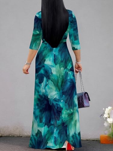 Image of Plus Size Maxi Dress for Women V Neck 3 /4 Sleeve Wrap Dress