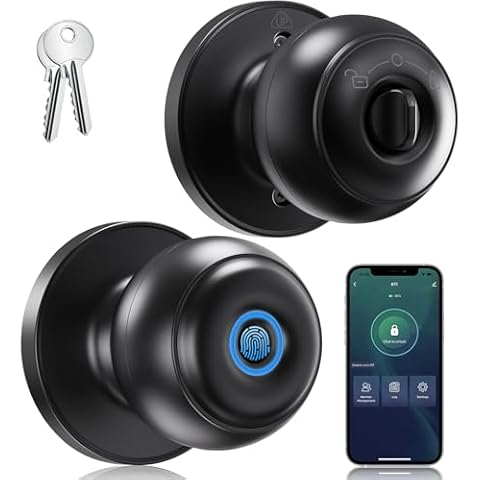 GeekTale Fingerprint Door Lock, Smart Lock Door Knob with App, Biometric Door Lock, Thumbprint Door Lock, Smart Fingerprint Door Knob for Bedroom, Office, Apartment Cover