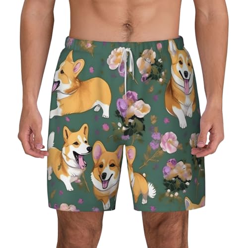 Short de bain respirant Corgi à fleurs idéal pour vos vacances à la plage