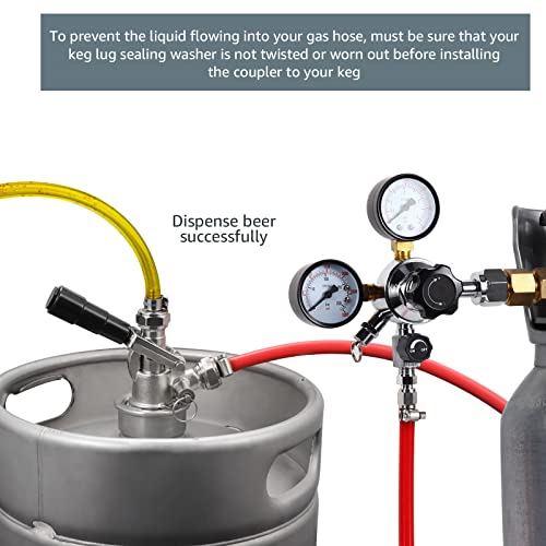 Mrbrew Keg Coupler, Commercial Sankey Kegerator D System Stainless Probe Brass Body Keg Tap Dispenser For I.d 5/16'' Draft Beer Line Gas Brewing Tubing With Check Valve Sealing Washer Hose Clamp #TOP5