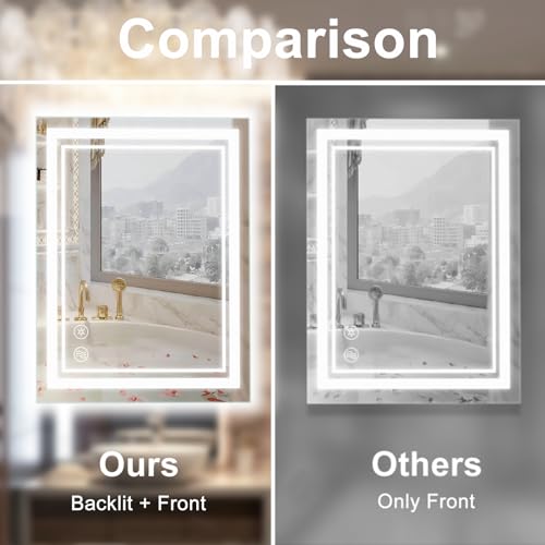 SaniteModar LED Bathroom Mirror 36 x 28 inch, Front + Backlit Light Led Mirror, Dimmable 3 Colors Led Mirror, Anti Fog Waterproof Bathroom Mirror, Wall Mounted Mirror with Touch, Horizontal/Vertical by SaniteModar - Image 6