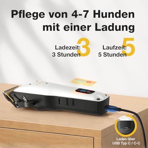 FuzzyFix Leise Hundeschermaschine Dichtes Fell, Profi Schermaschine Hund aus Edelstahl,Professionelle Hunde Haarschneidemaschine Hunderasierer für Dickes Lockiges Tierhaare,Weiß