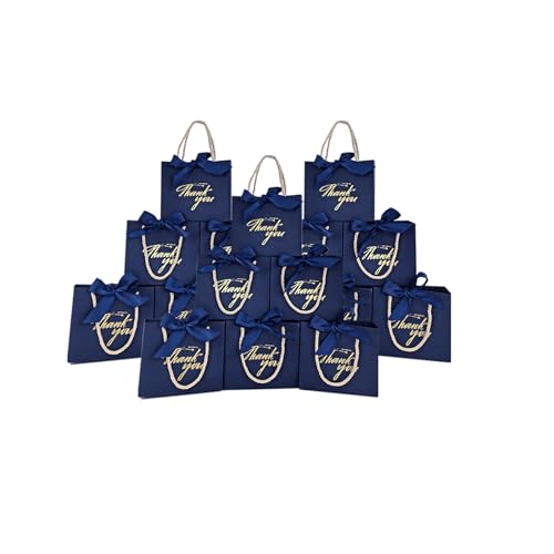 TKSBAG 100 Pack Small Thank You Gift Bags with Handles, 5.5''x 2.5''x4.7'' Mini Navy Blue Gift Bags Bulk for Baby Shower, Birthday, Wedding, Party Favors, Back to School, Summer Party