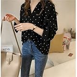 AMEEDA Polka Dot Top Fashion Printed Button Polka Dot Chiffon Shirt Women's Loose Casual Tops All-match(Red,M(45-50kg)) - Image 3