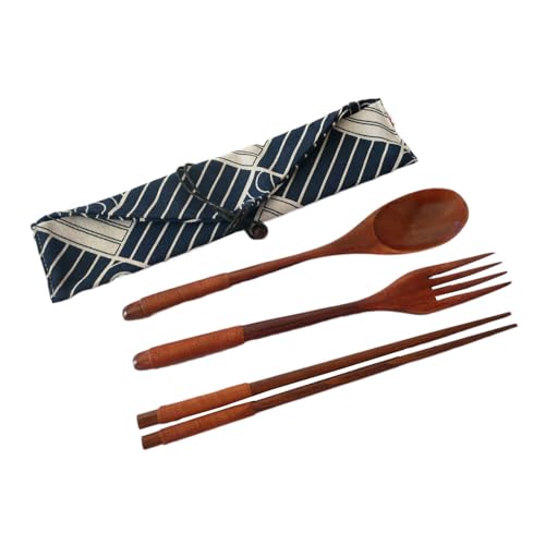 Wooden Cutlery Set Chopsticks Spoon Fork with Tied Line, Bamboo
