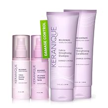 Keranique Damage Control Set for Thinning Hair - Shampoo & Conditioner for Damaged Hair, Follicle Booster Serum, Lift & Repair Spray - Keratin Enriched Repair Products for Dry, Thin Hair - Travel Size