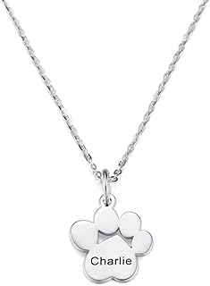Personalized Paw Print Necklace for Women Engraved Name Dog Paw Necklace...