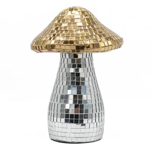 Lukitas Disco Ball Mushroom Statue and Sculpture Home Decor, Glass Mirror Reflective Mushroom Statue, Creative Desktop Ornament for Party, Bar, Stage
